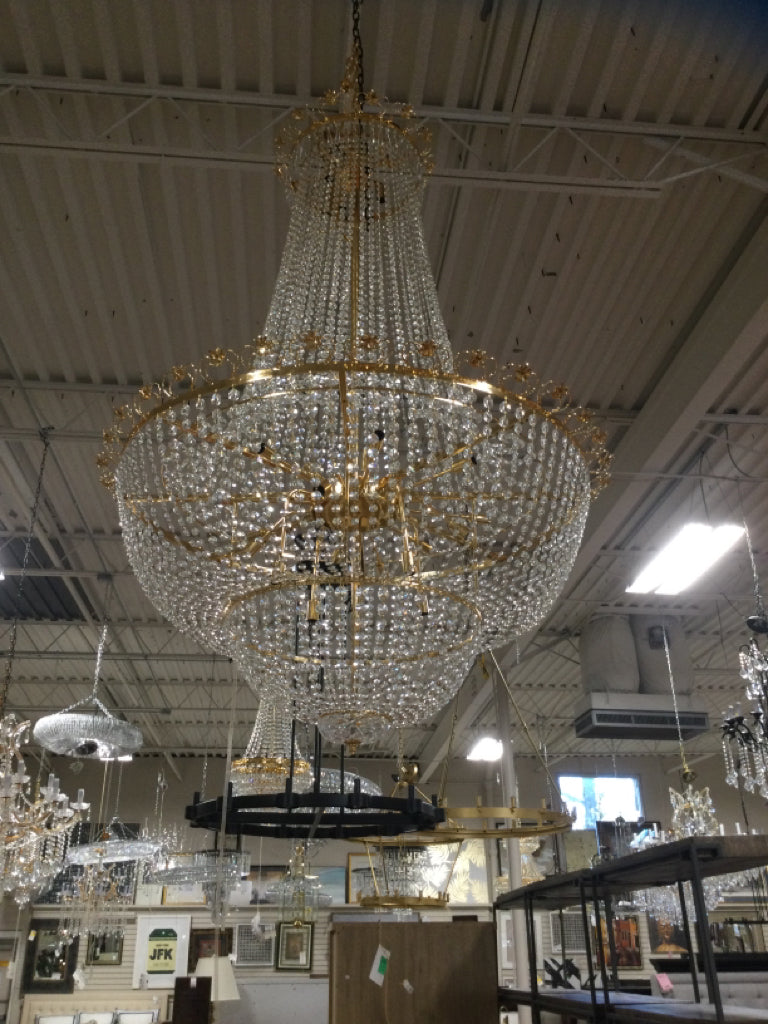 Gold and Crystal Bell Shaped Chandelier 26 Lights 45 W 65 H