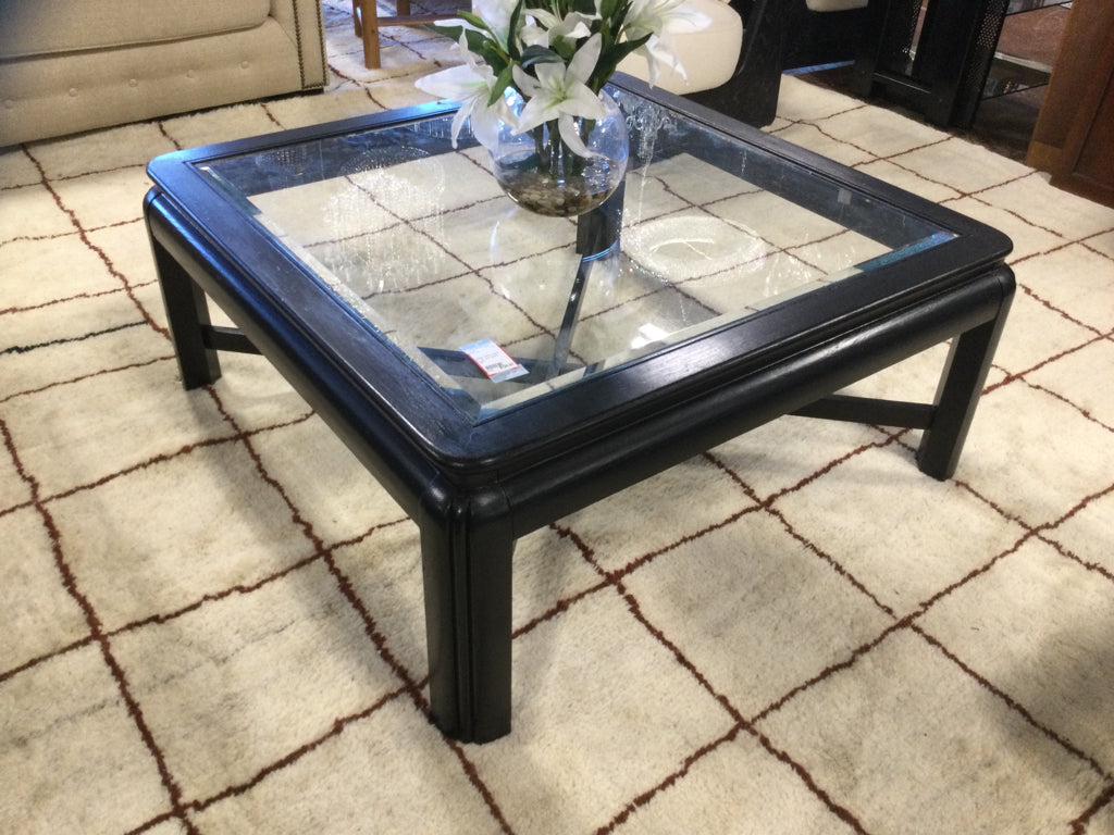 Coffee Table / black 37" sq. with glass insert