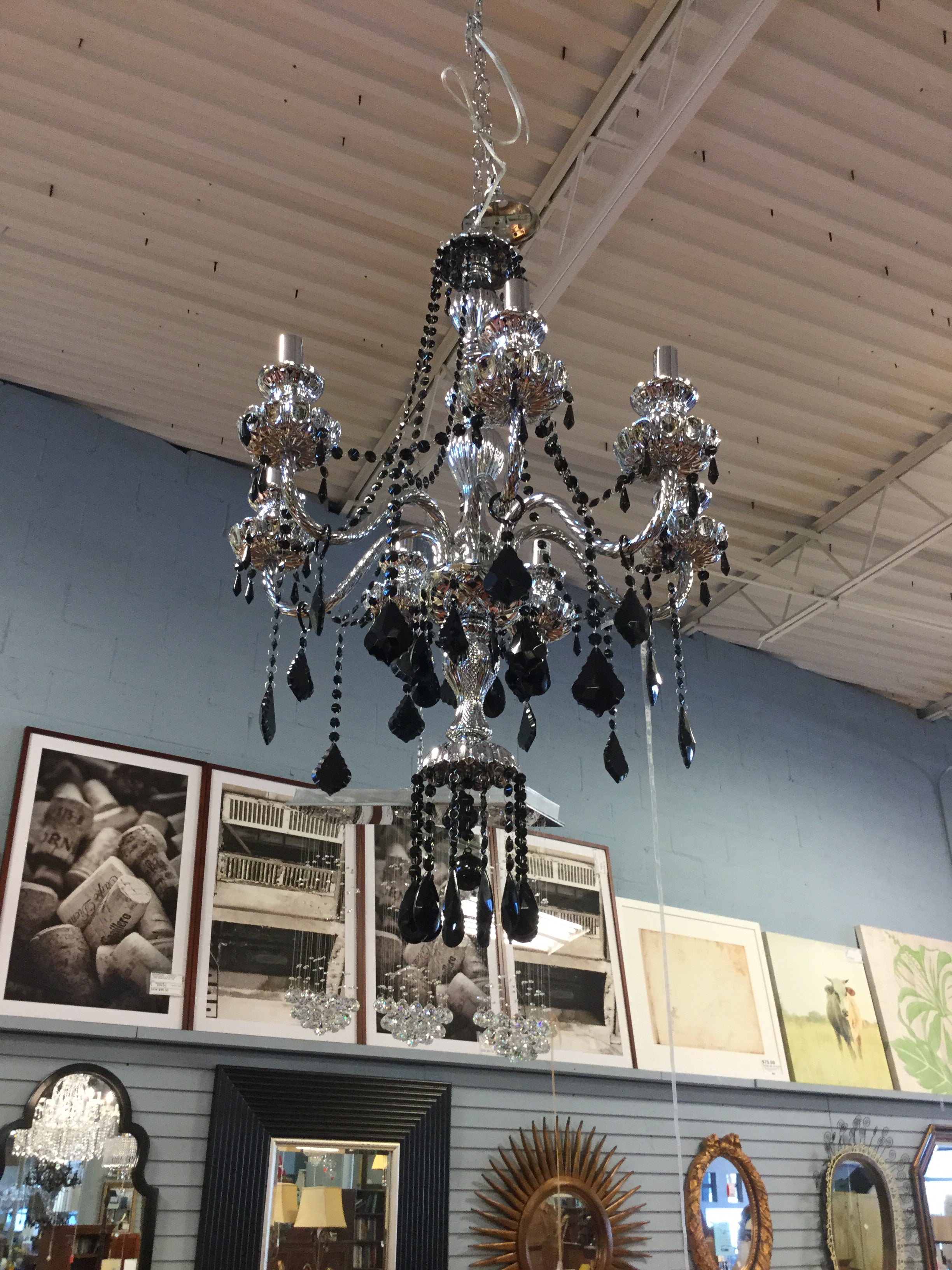 6 Light Pewter and Black Chandelier