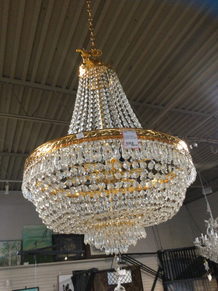 Gold Bell Shaped Chandelier W 6 Lights, Crystals - 24W x 30H