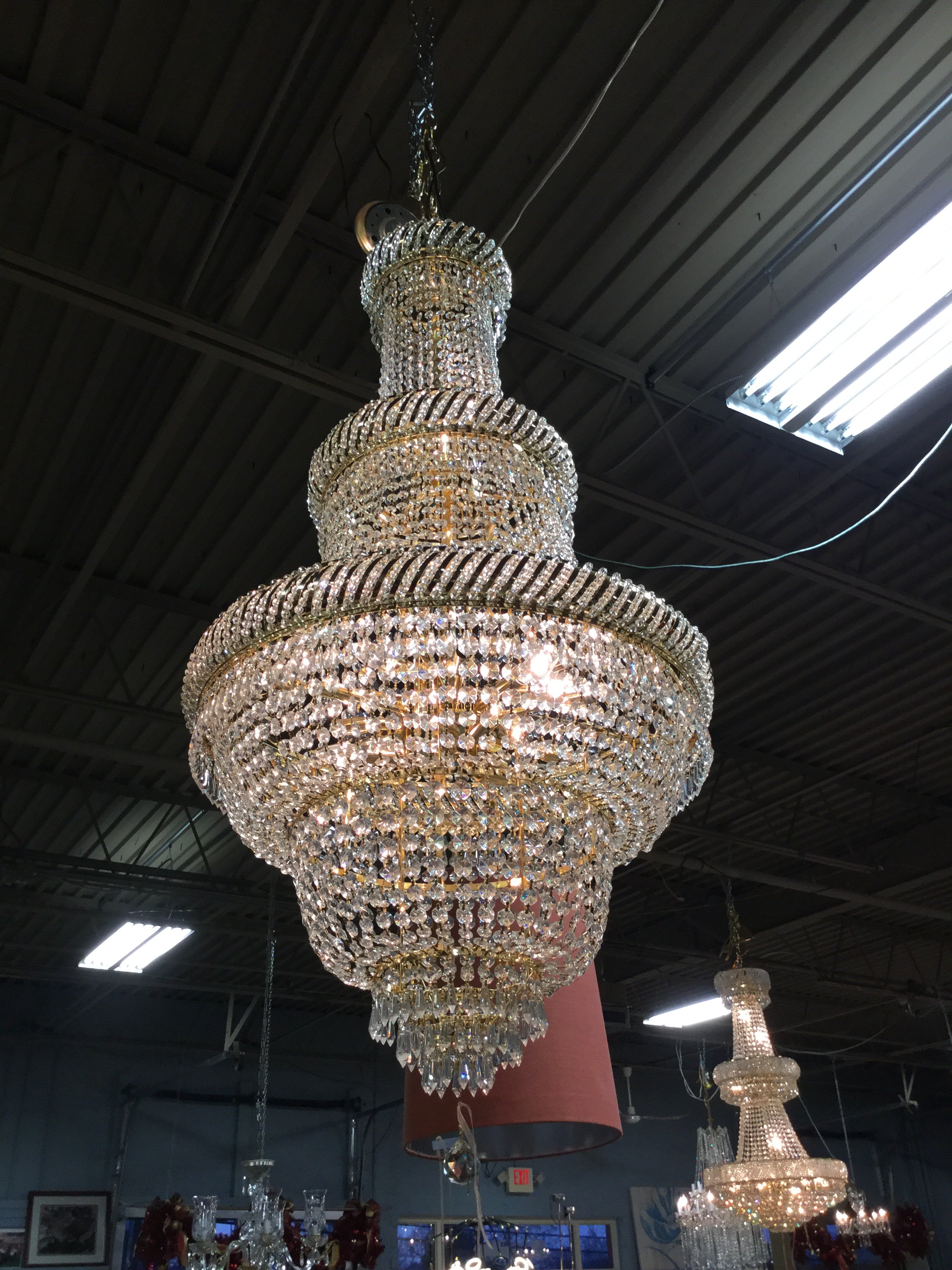 Three Tier Gold & Crystal Chandelier Basket Style