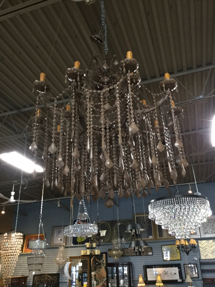 Brown Metal & Glass 2 Tiered Chandelier w/Brown  Crystals - 37"W x 48"T