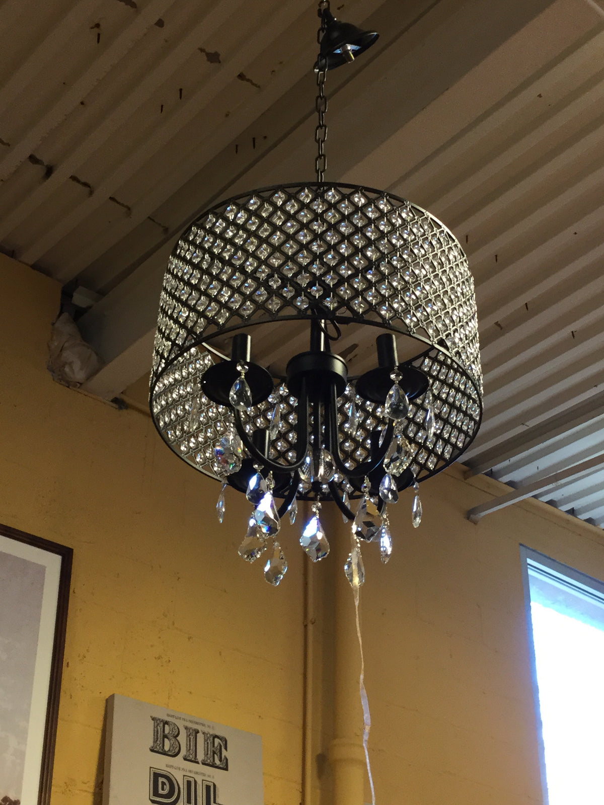 Black Metal and Crystal Light Fixture
