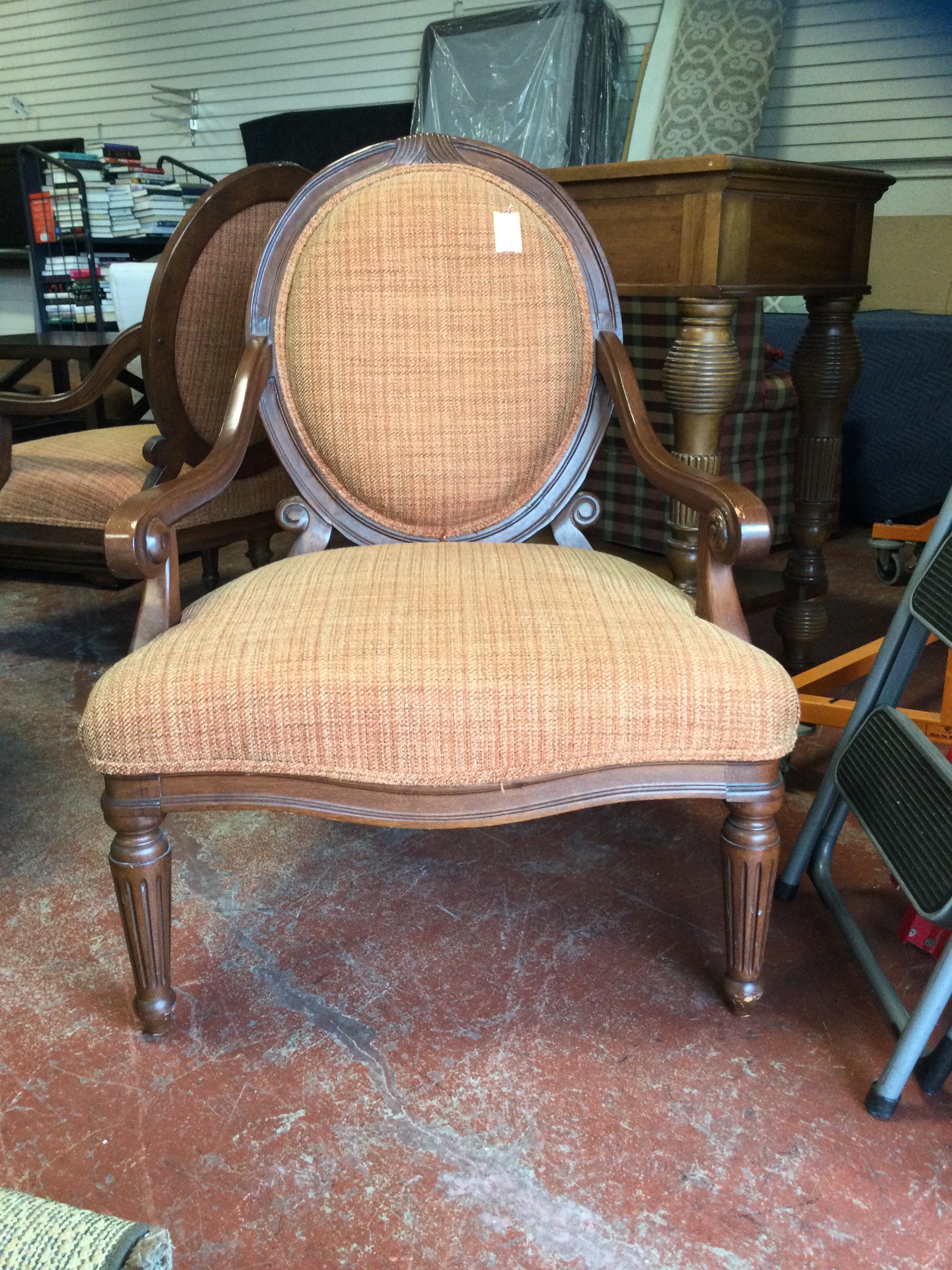 French country arm Chair/ mahogany frame/ burnt orange 32 x 30 x 41 high