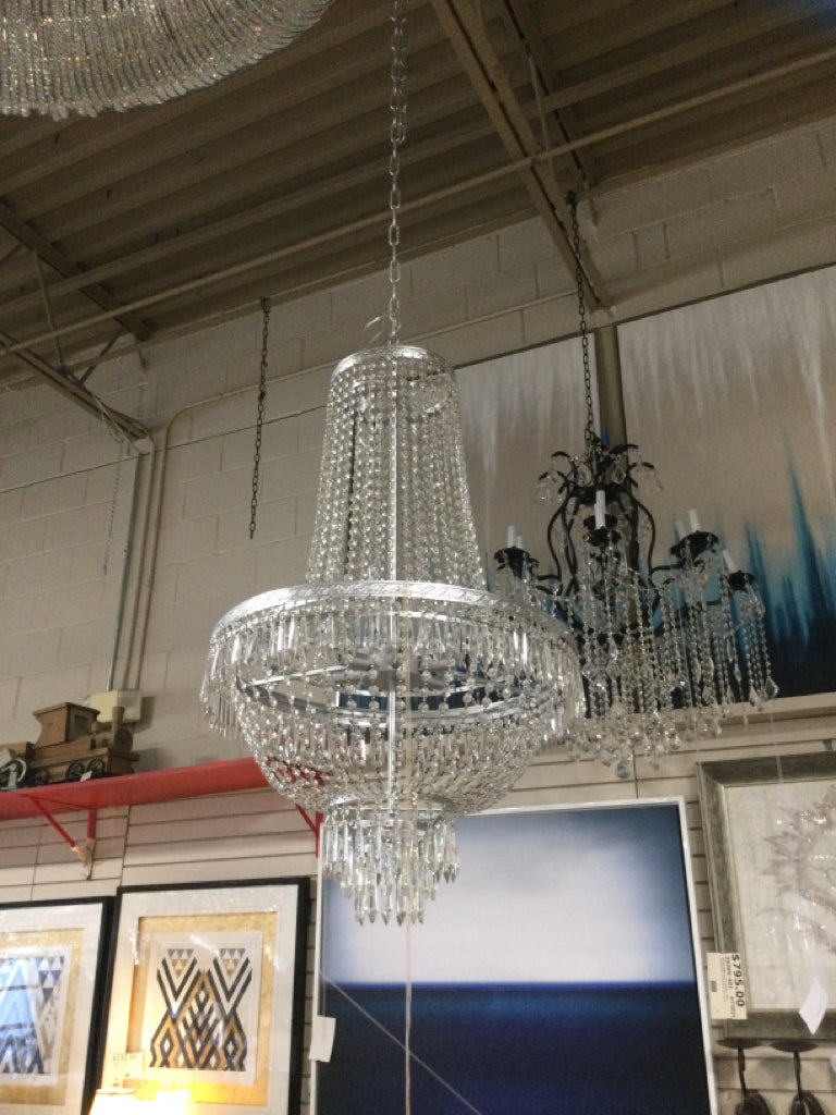 Silver and Crystal 9 Light Chandelier - 26"W x 37"H