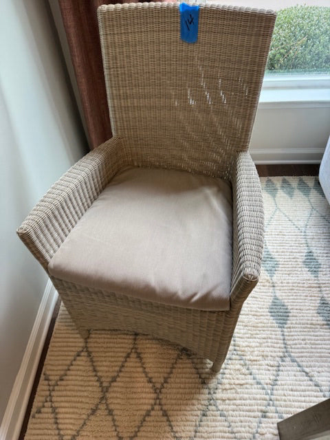 Crate and Barrel Wicker Taupe Arm Chair with Cushion 24x22x38