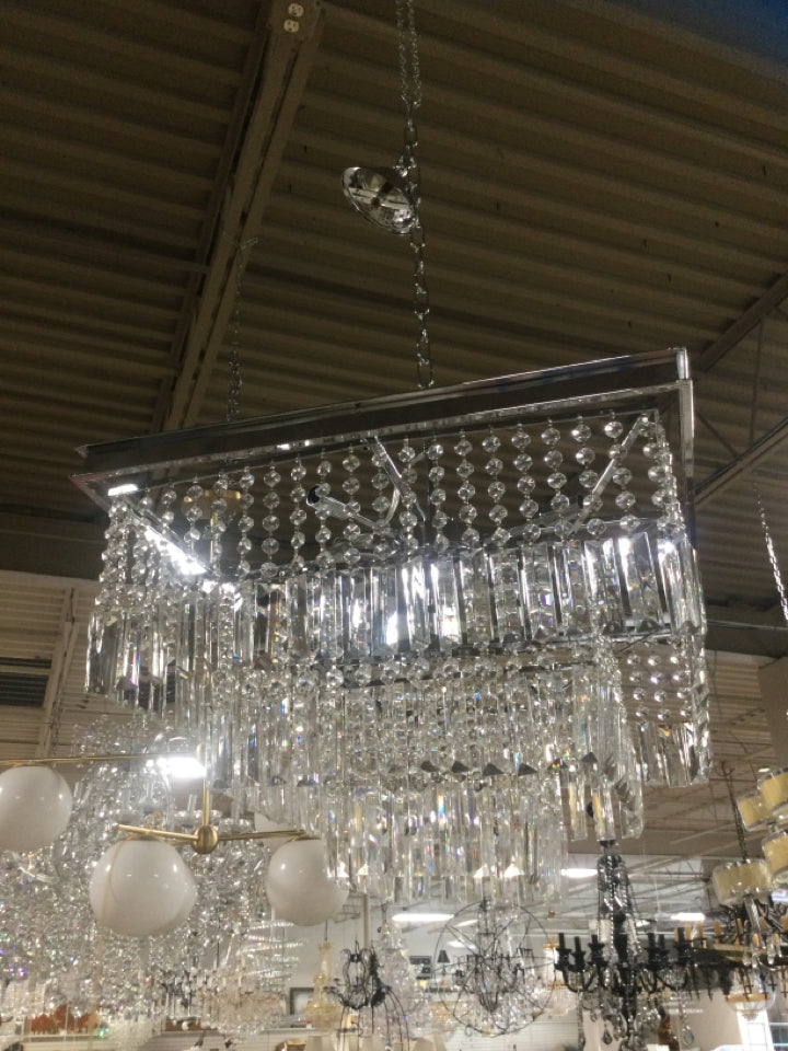Square Chrome and Crystal Chandelier - 22 x 22 x 20H 9 Lights