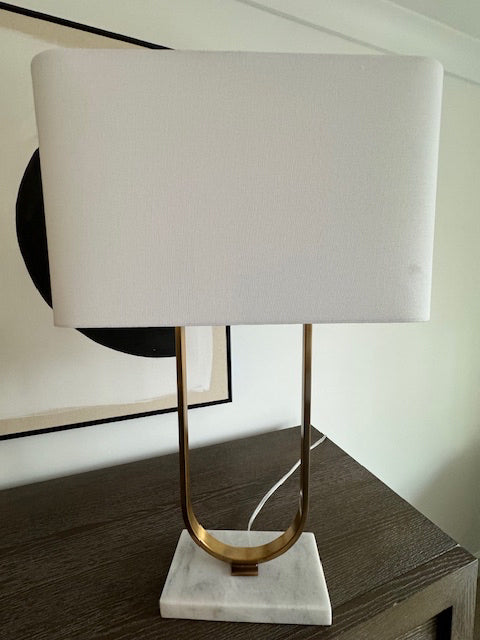 PAIR Brass Table Lamp Marble Base 29" H