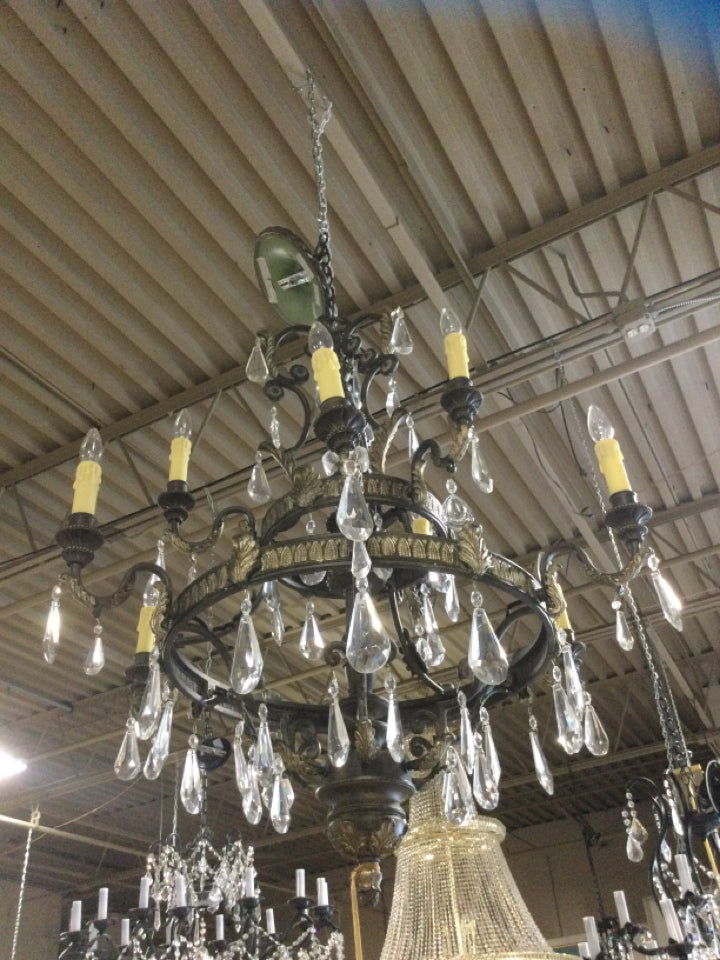 Tear Drop 9 Light Chandelier with Wrought Iron Trim 36 X 45