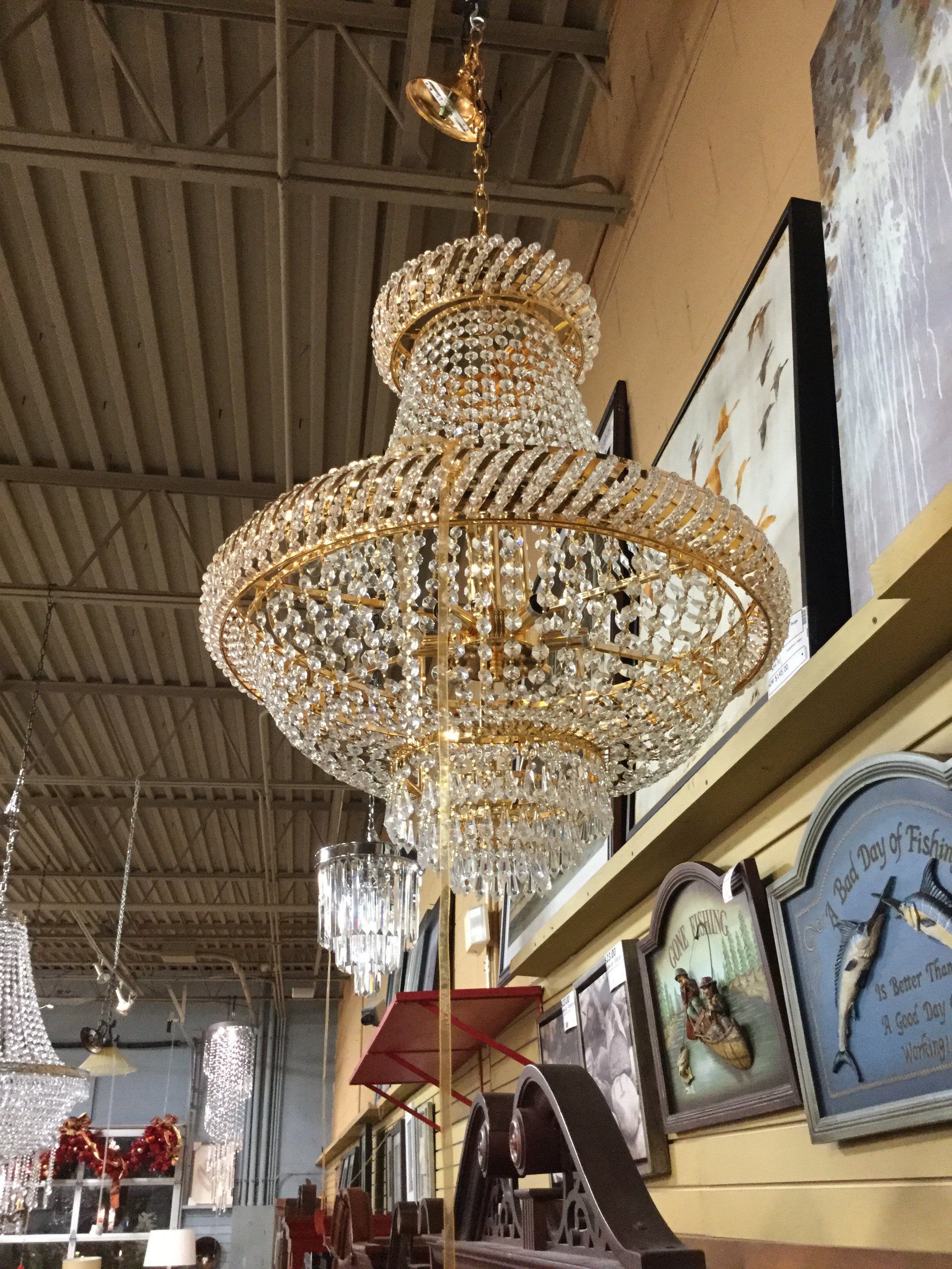 Medium Gold and Crystal Bell Shaded Chandelier