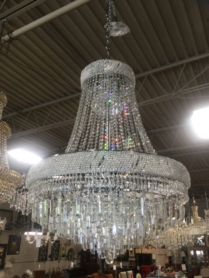 2 Tier Crystal Ball Chandelier 45" H  W 33"