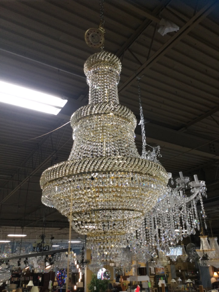 Gold Bell Shaped Crystal Chandelier H52" W26