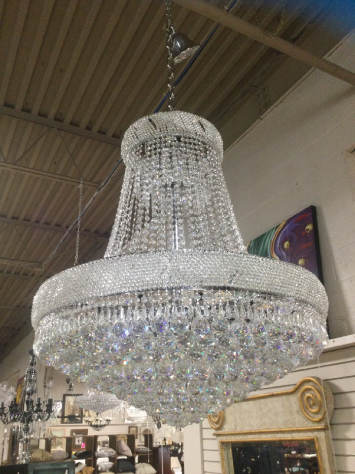 Silver Bell Shaped Crystal Chandelier   45" H  33" W