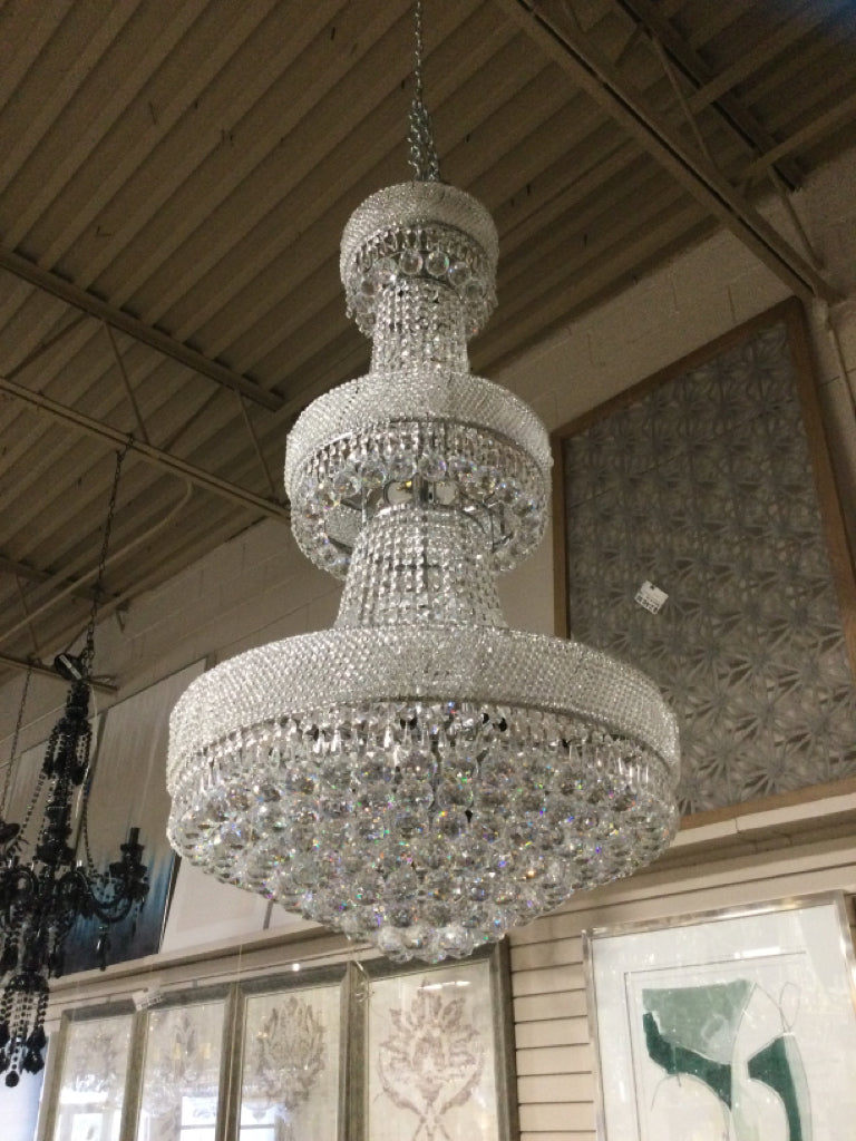 Two Tiered , 27 Light Crystal Bell Chandelier- 26'W X 50"H