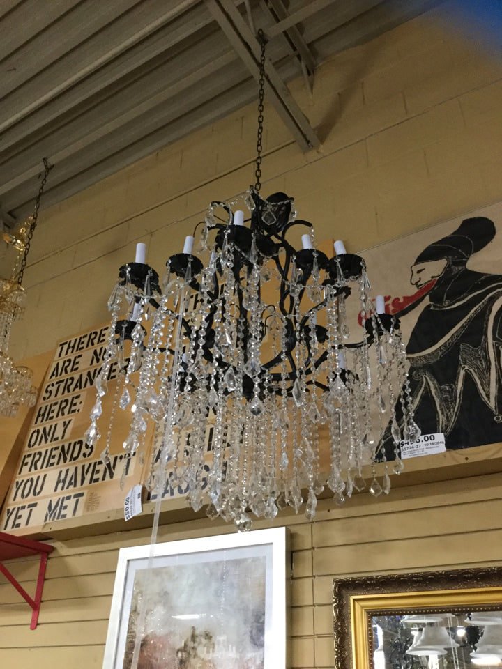 Black Metal and Crystal 2 Tier Chandelier 12 Bulb 32 W x 33 H