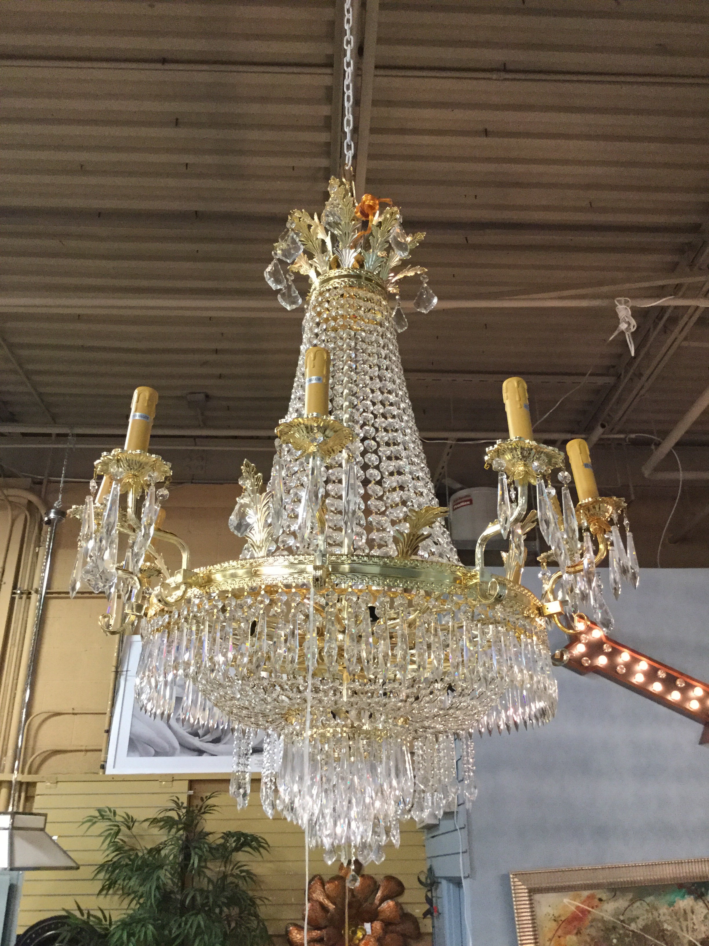 Gold Tone and Crystal Chandelier w/Candle Stick Sleeve Lights