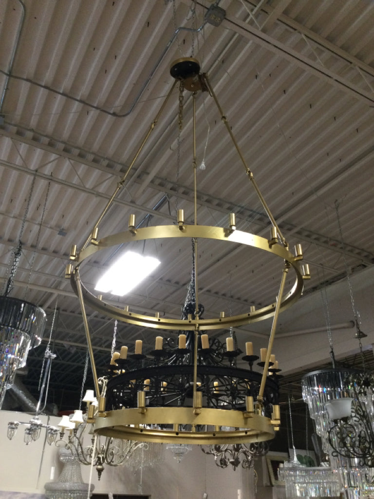 Gold Extra Large Wagon Wheel Chandelier 37" W X 57" H