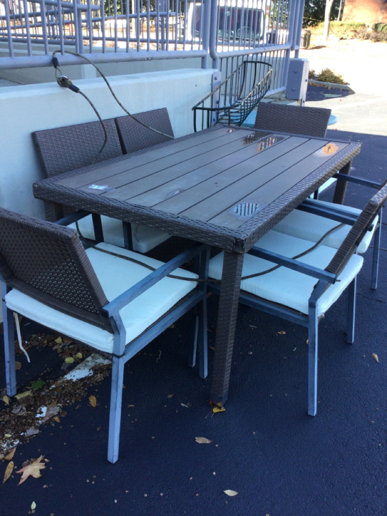 Outdoor Wicker Dining Table and 6 Chairs 62 1/2 x 35 x 29 AS FOIUND