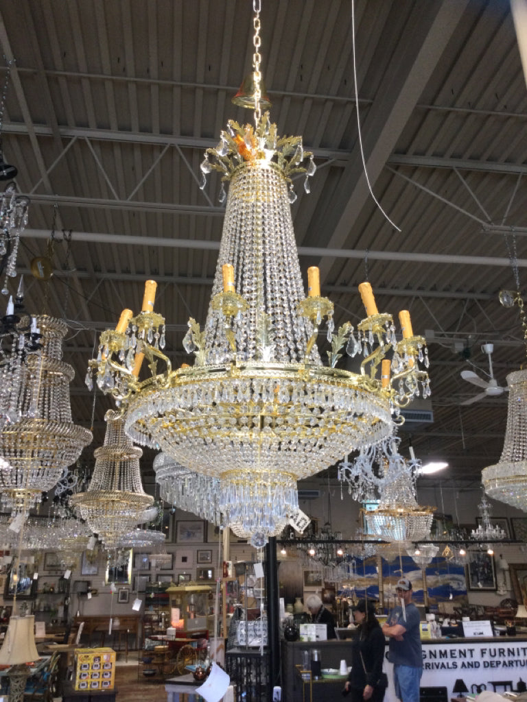 Crystal and Gold Tone 21 Lights Chandelier 36 W X 50 H
