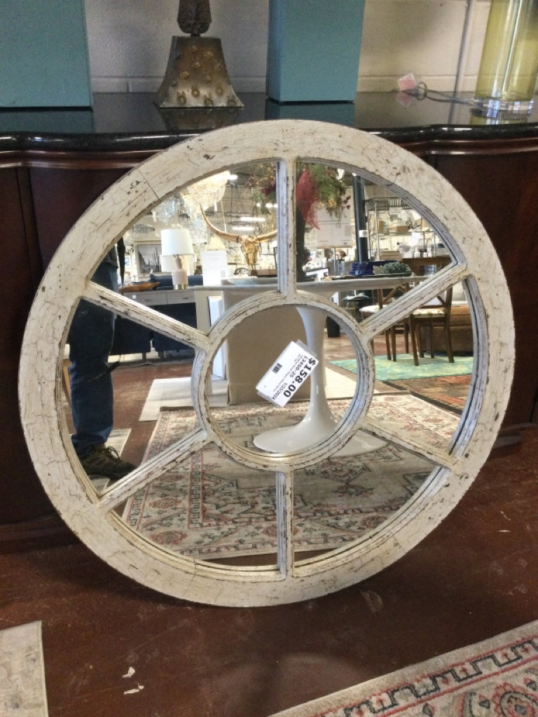Off White Wood Wagon Wheel Mirror -42" Dia
