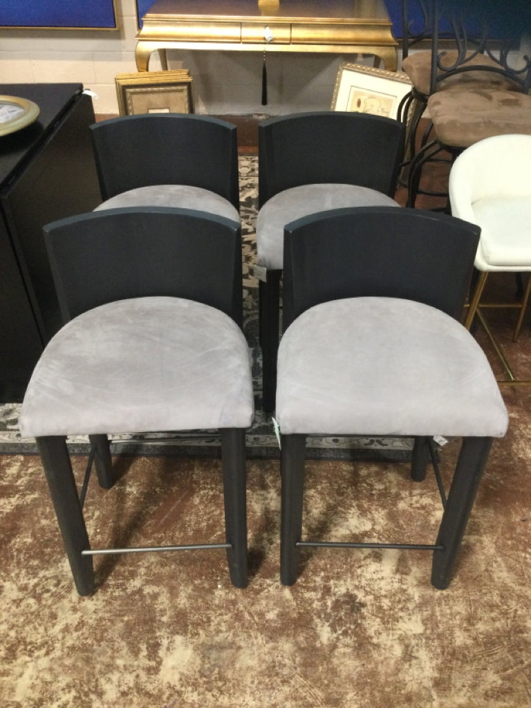 Delancey Bar Stools / SET OF 4 dk wood curved back / taupe seats /counter