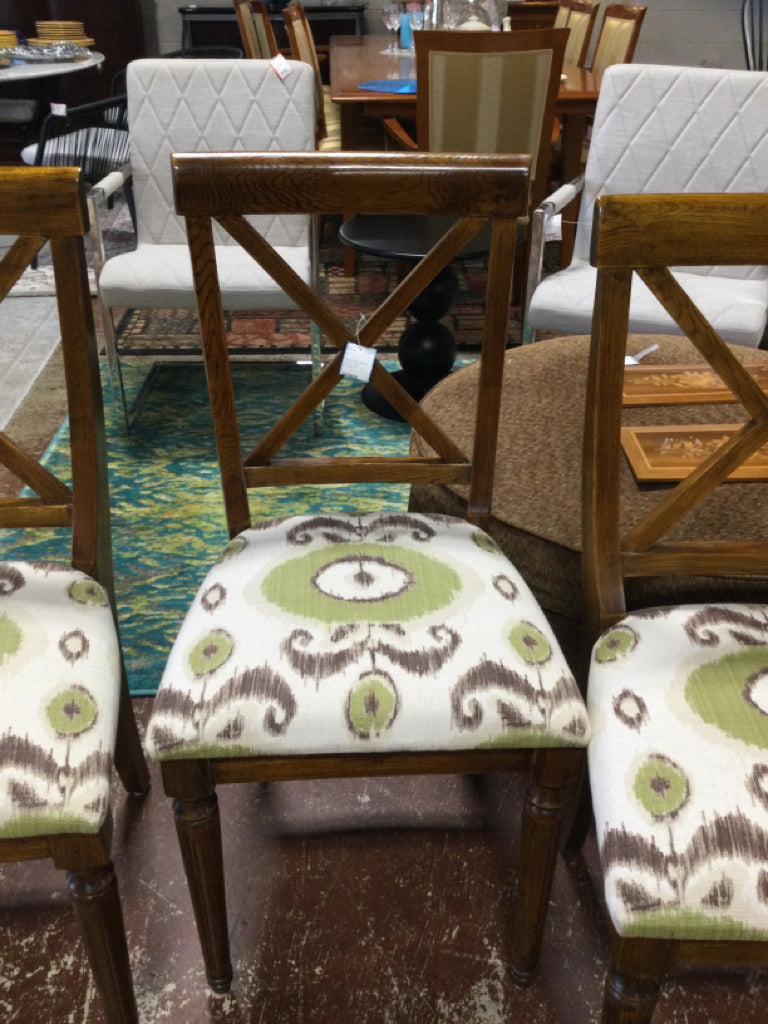 Dining Chairs /oak X back with Ikat upholstry SET of 4