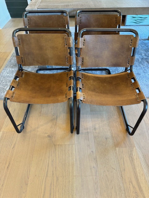Set of 4 Berbick Medium BROWN Genuine Leather Dining Chair 30x26x18.5