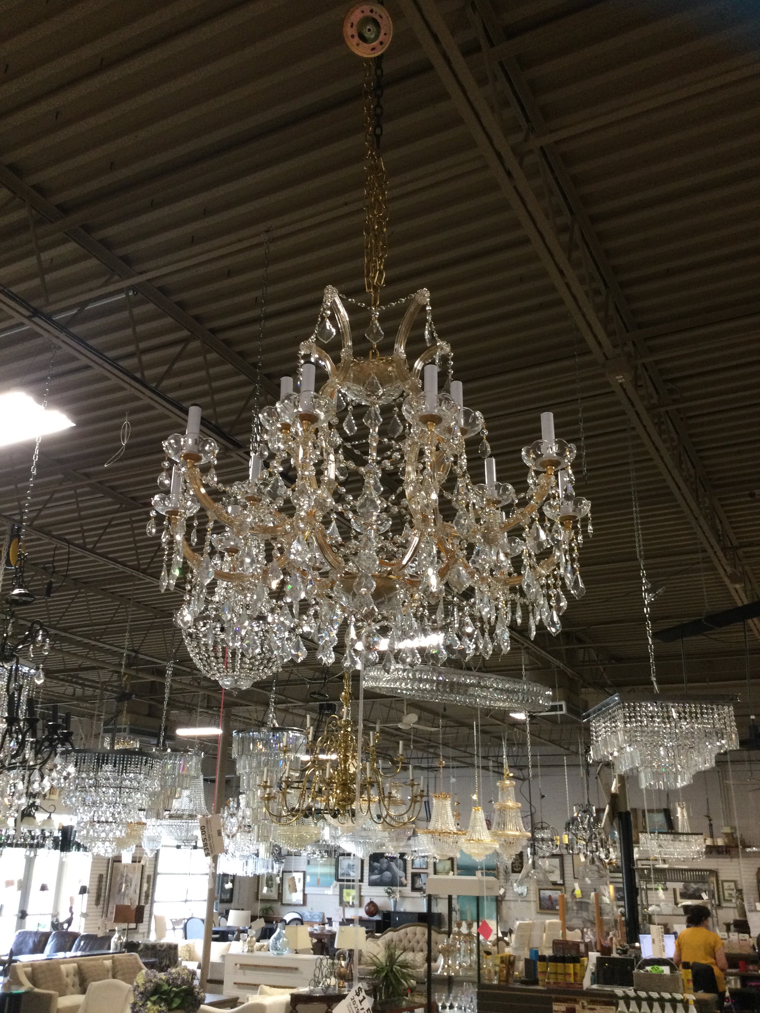 Chandelier16Lights 33H x 34W Gold and Crystal Basket Style #14