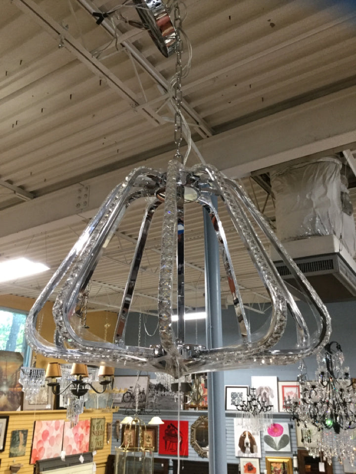 Chrome and Crystal "Umbrella" Chandelier - 17"H x 22"W