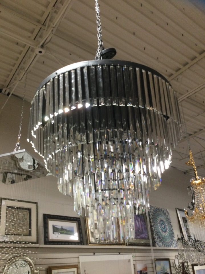 Crystal and Black 5  Tier - 16  Light Chandelier - 32" x 35"