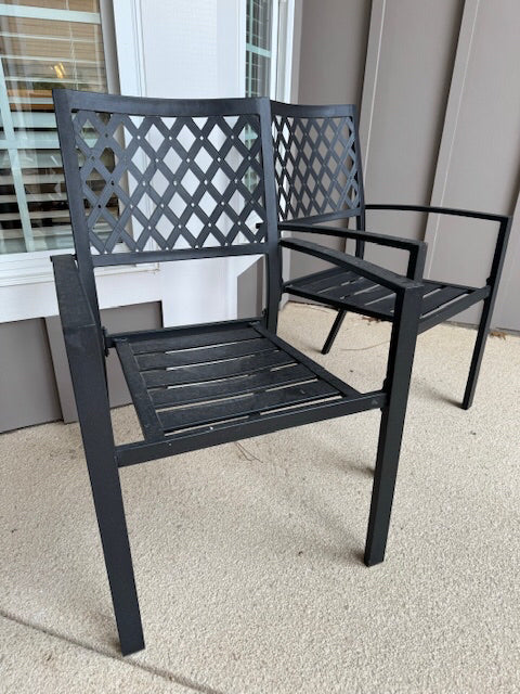 PAIR Wrought Iron BLACK Outdoor Chair 35x22x18